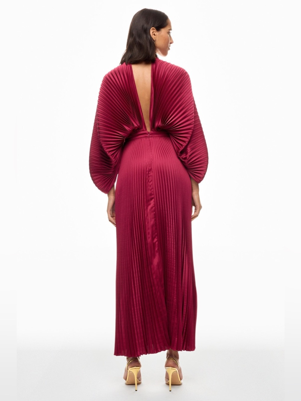 L’idee Versailles Red Pleated Balloon Sleeve Gown Size Lidee S - Picture 4 of 9